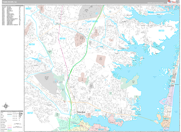 Toms River, NJ Wall Map